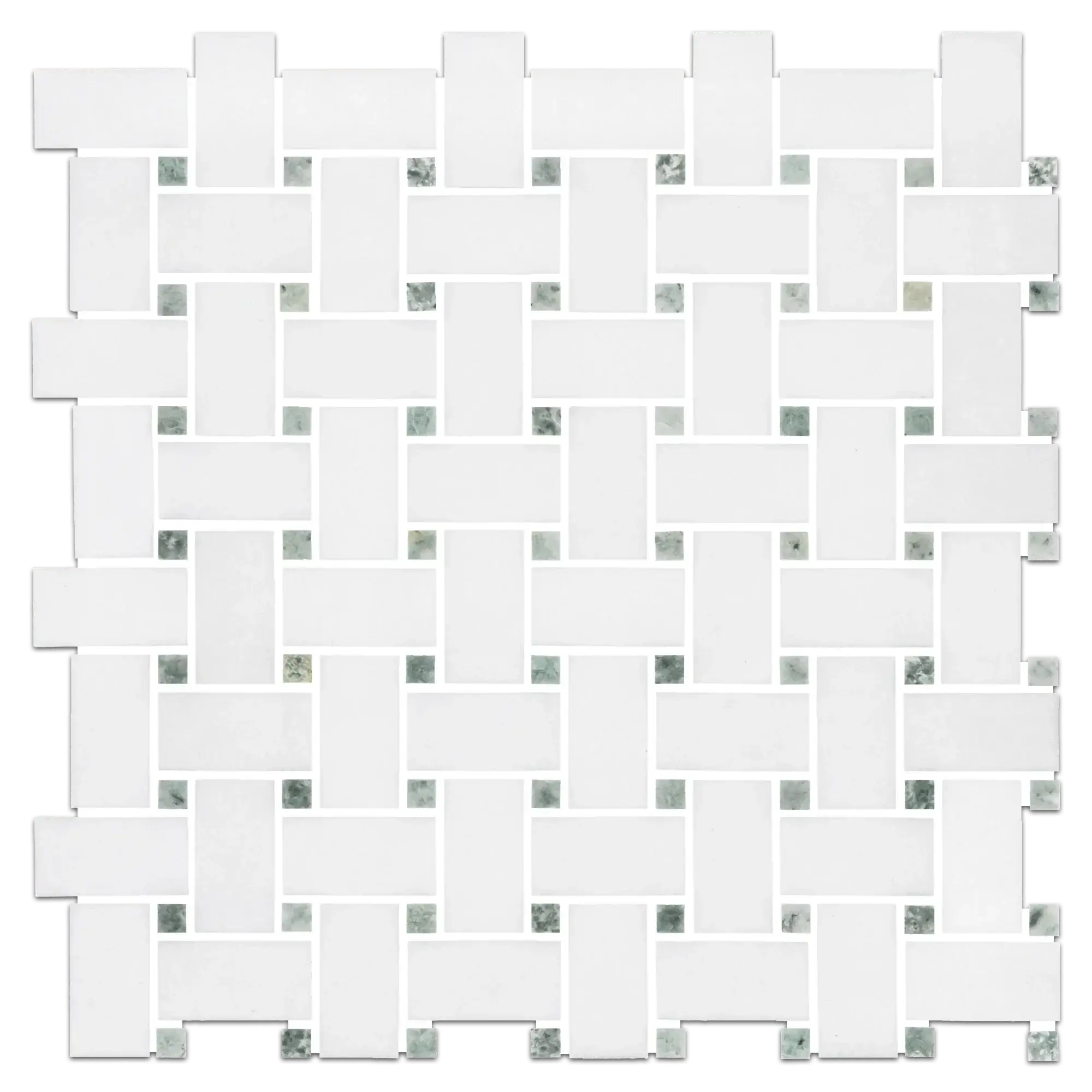 Thassos Green Marble Basketweave Mosaic Tile