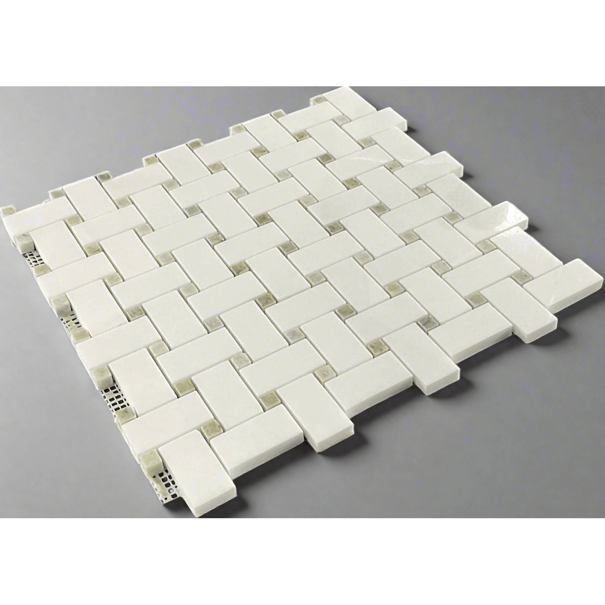 Thassos Green Marble Basketweave Mosaic Tile