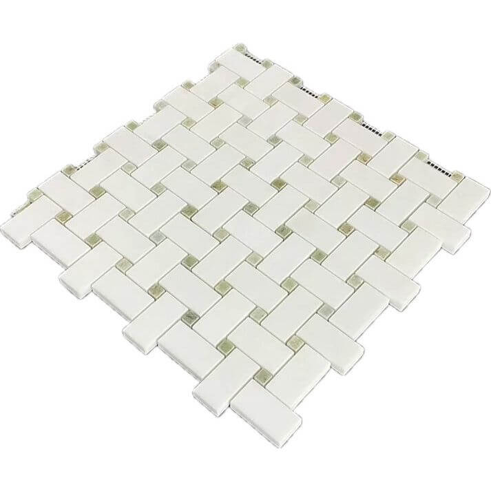 Thassos Green Marble Basketweave Mosaic Tile