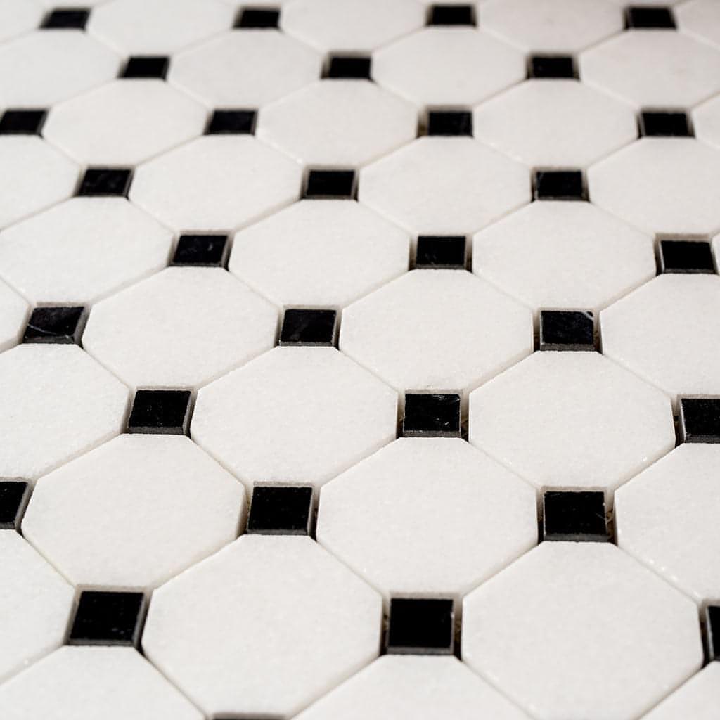 Thassos Black Marble Octagon Mosaic 12X12