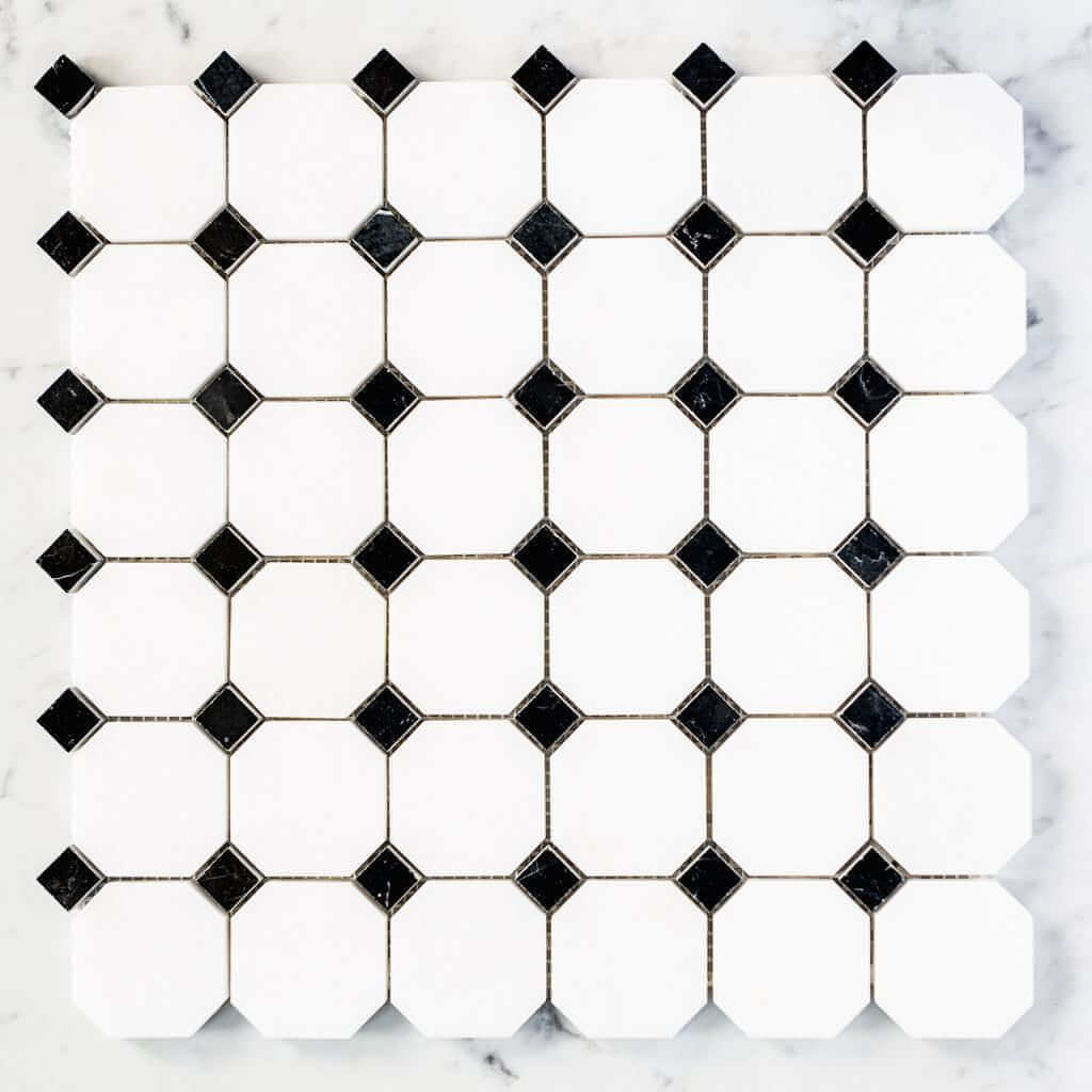 Thassos Black Marble Octagon Mosaic 12X12