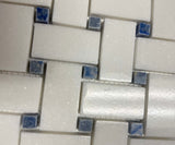 12x12 Thassos Blue BasketWeave Polished Marble Mosaic Tile