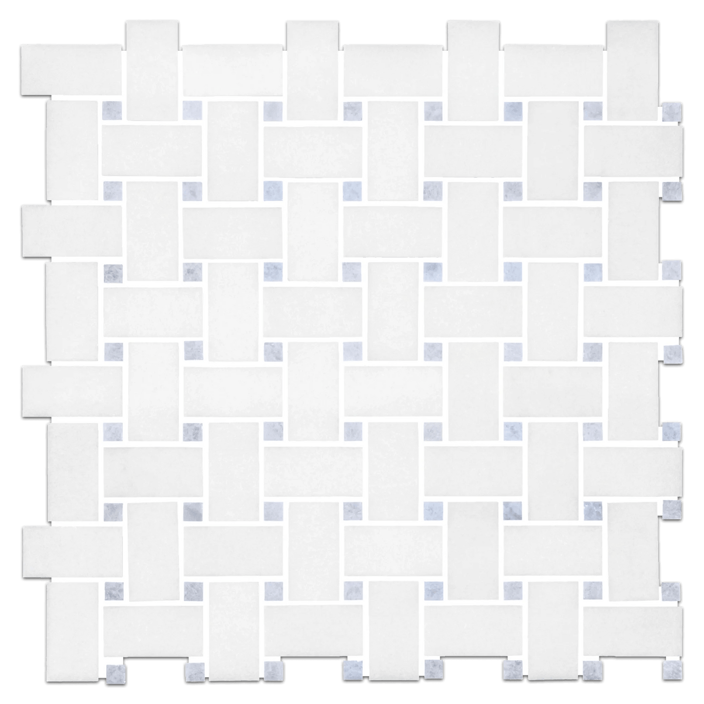 12x12 Thassos Blue BasketWeave Polished Marble Mosaic Tile