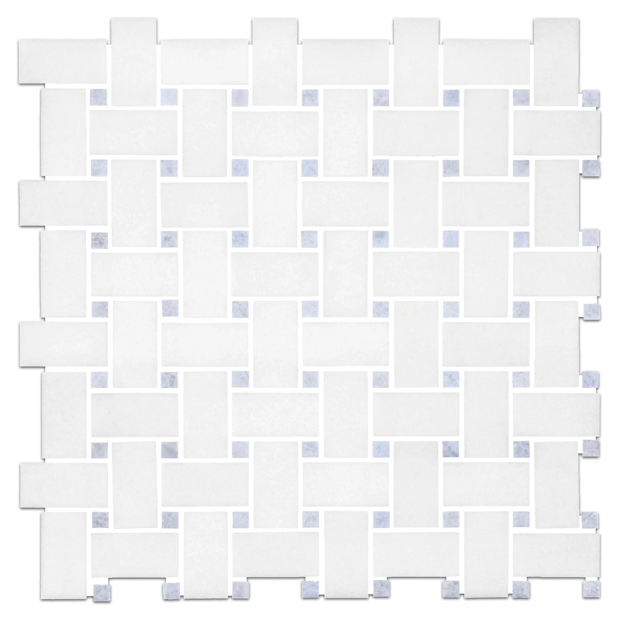12x12 Thassos Blue BasketWeave Polished Marble Mosaic Tile
