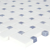 12x12 Thassos Blue BasketWeave Polished Marble Mosaic Tile