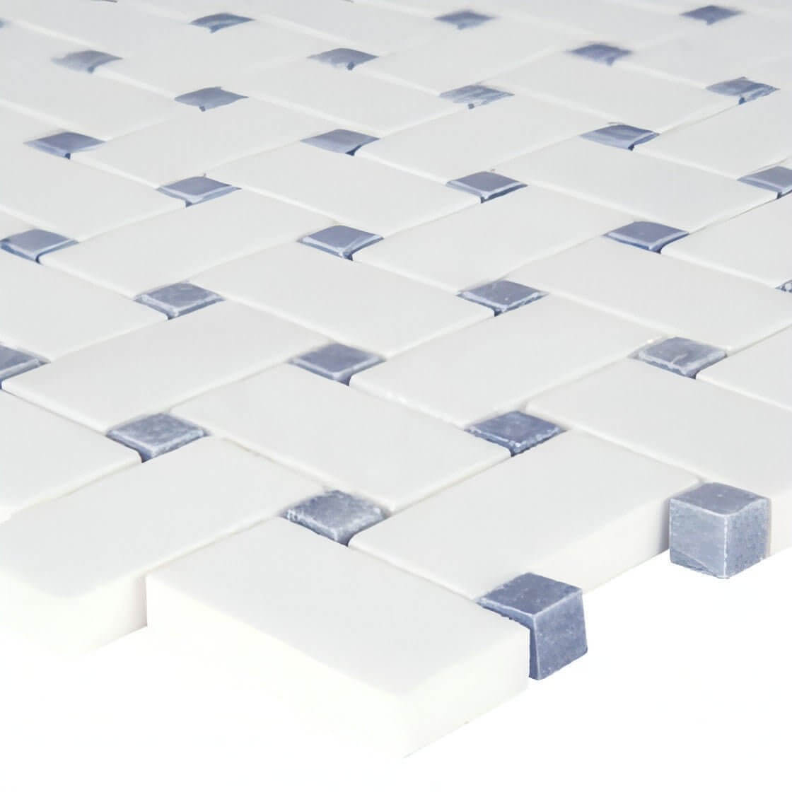 12x12 Thassos Blue BasketWeave Polished Marble Mosaic Tile