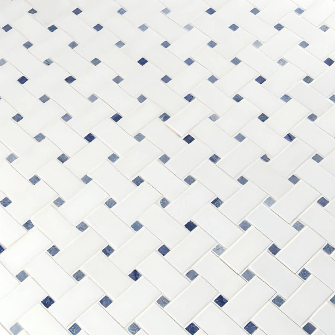 12x12 Thassos Blue BasketWeave Polished Marble Mosaic Tile