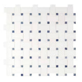 12x12 Thassos Blue BasketWeave Polished Marble Mosaic Tile
