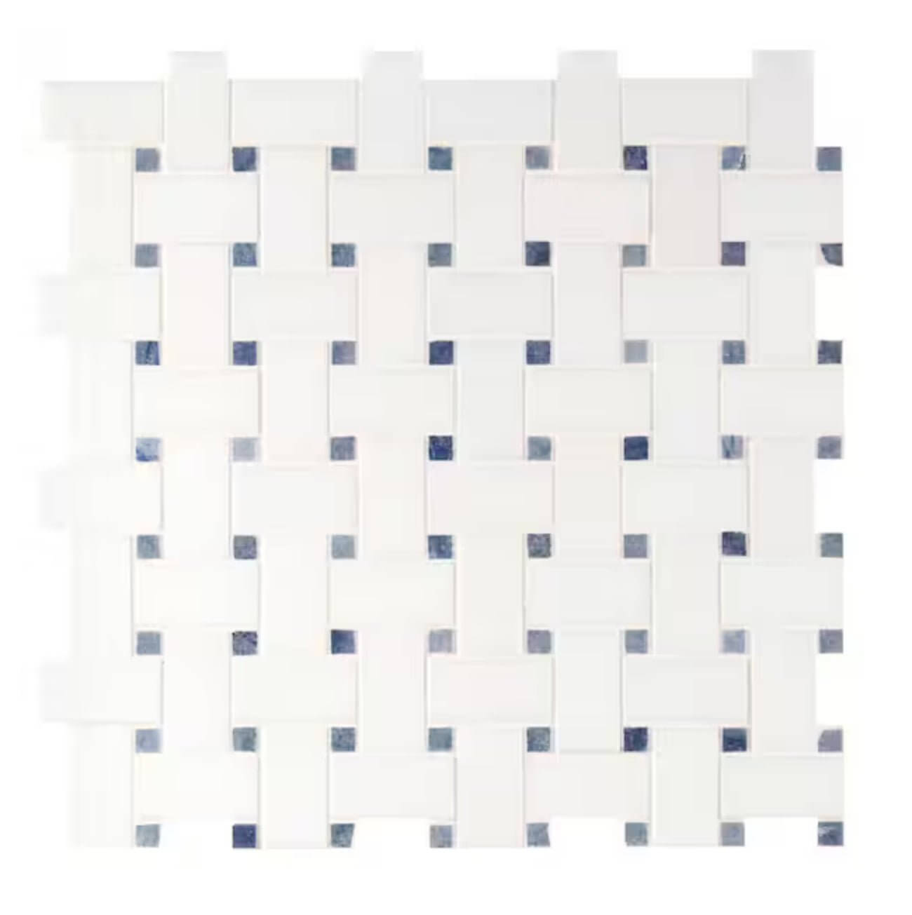 12x12 Thassos Blue BasketWeave Polished Marble Mosaic Tile