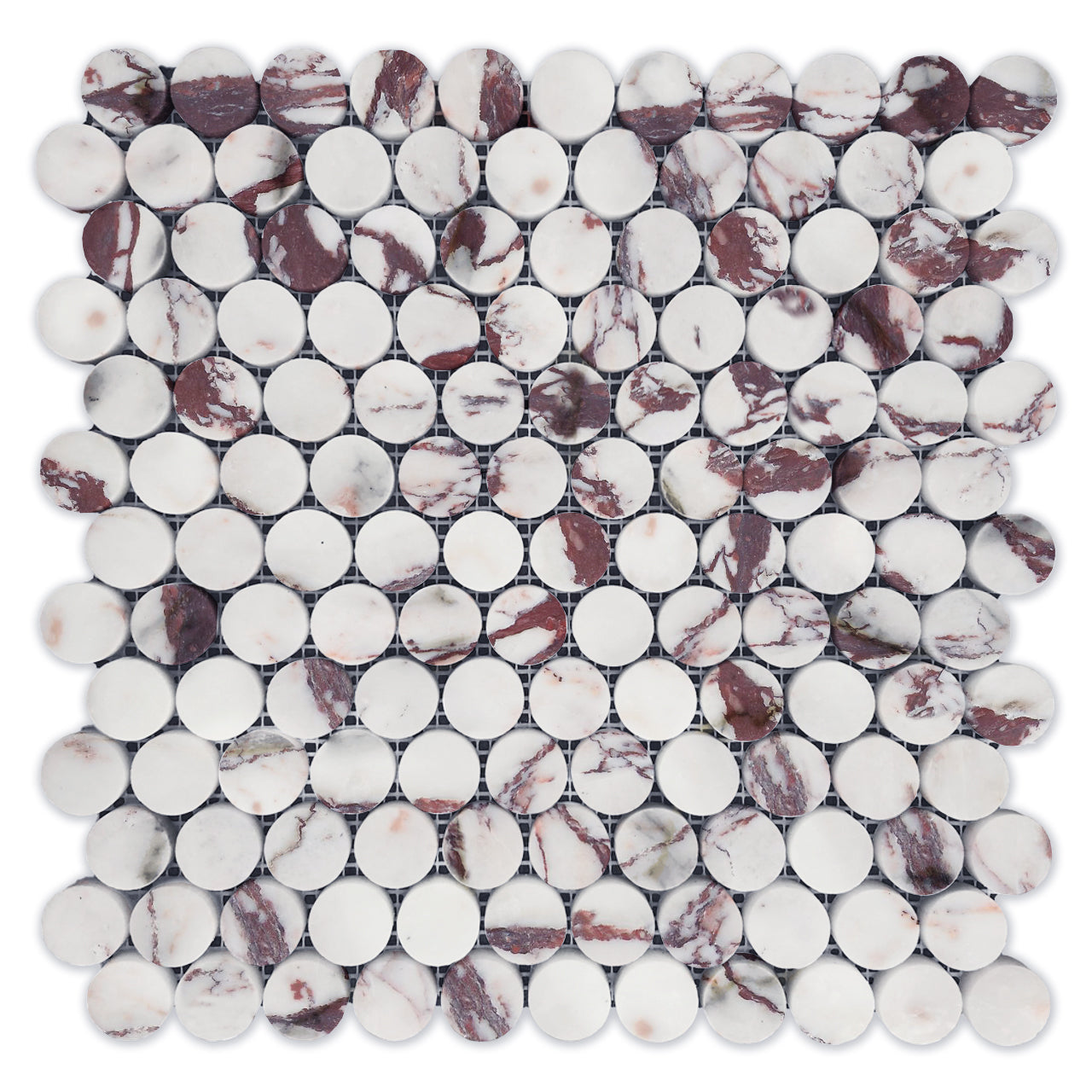 Calacatta Viola Marble Penny Round Mosaic Tile Honed