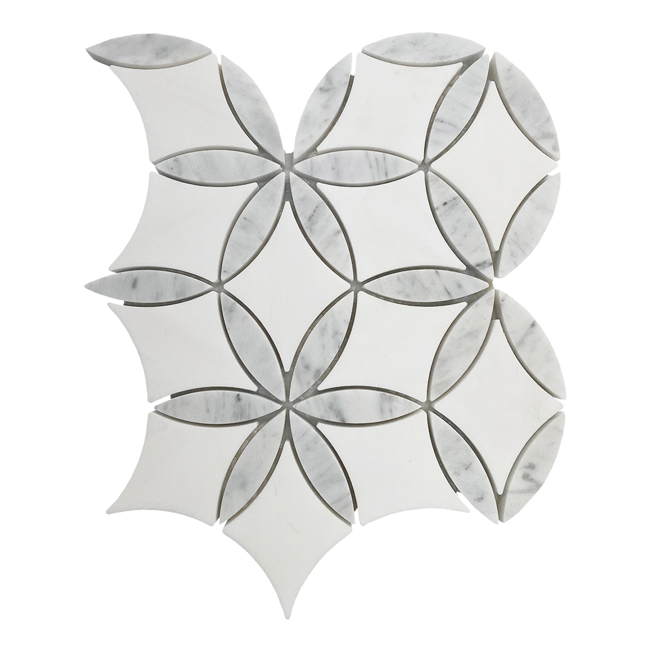 Bianco Dolomite Marble with Carrara White Leaf La Fleur Waterjet Mosaic Tile Honed