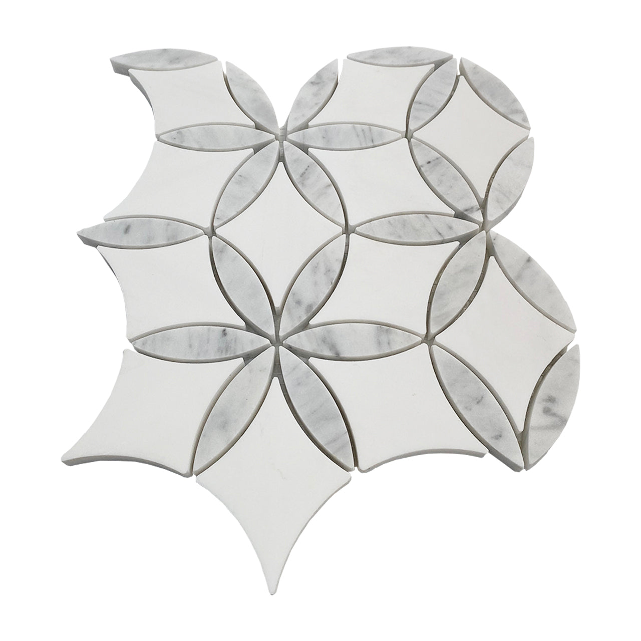 Bianco Dolomite Marble with Carrara White Leaf La Fleur Waterjet Mosaic Tile Honed