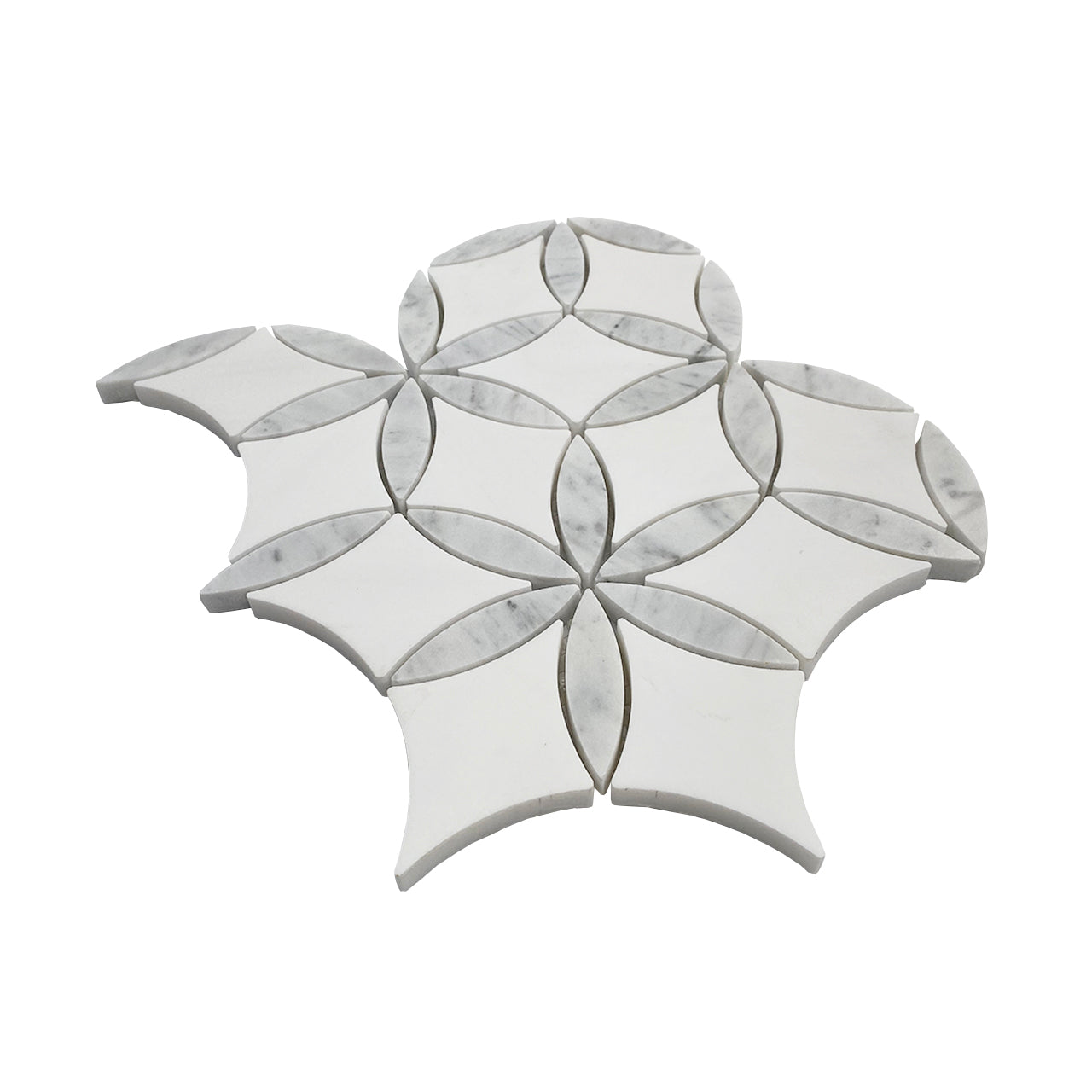 Bianco Dolomite Marble with Carrara White Leaf La Fleur Waterjet Mosaic Tile Honed