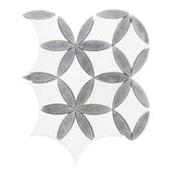 Bianco Dolomite Marble with Bardiglio Gray Leaf La Fleur Waterjet Mosaic Tile Honed