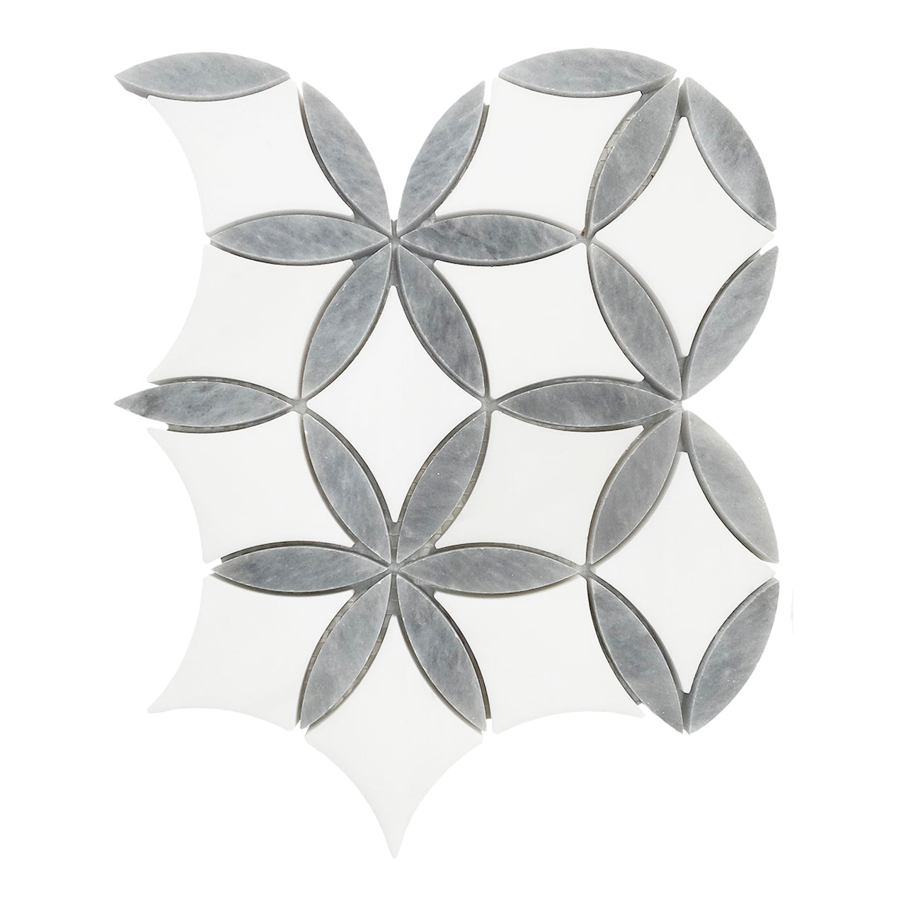 Bianco Dolomite Marble with Bardiglio Gray Leaf La Fleur Waterjet Mosaic Tile Polished