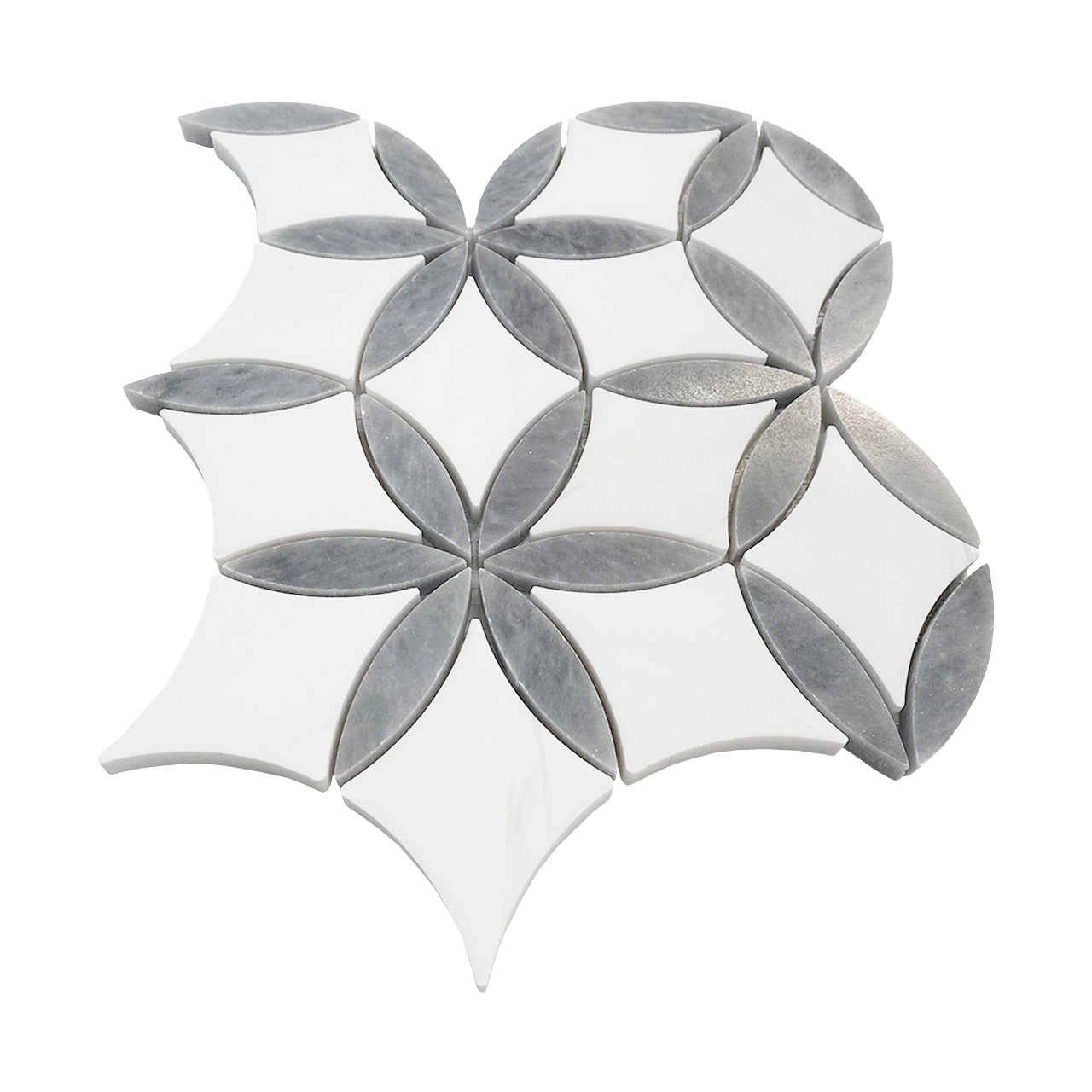 Bianco Dolomite Marble with Bardiglio Gray Leaf La Fleur Waterjet Mosaic Tile Polished
