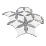 Bianco Dolomite Marble with Bardiglio Gray Leaf La Fleur Waterjet Mosaic Tile Polished