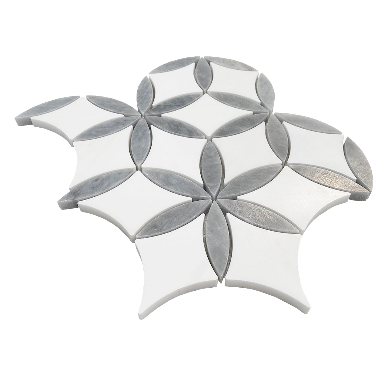 Bianco Dolomite Marble with Bardiglio Gray Leaf La Fleur Waterjet Mosaic Tile Polished