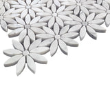 Carrara White Marble With Carrara White Accent Daisy Flower Waterjet Mosaic Tile Honed