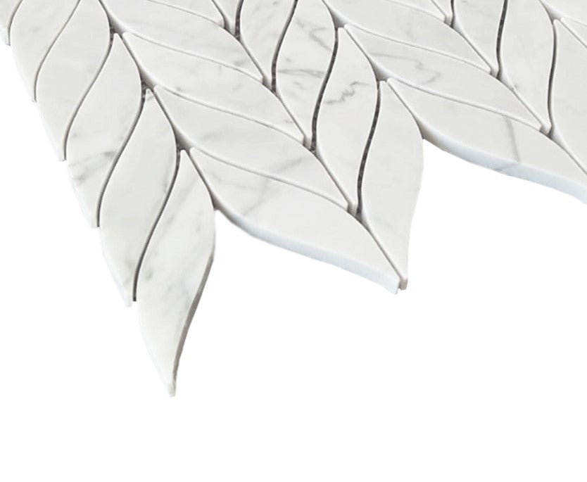 Carrara White Italian Marble Leaf Shape Mosaic Tile Polished