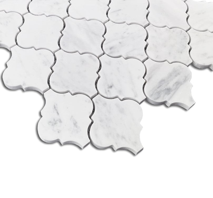 Carrara White Italian Marble Arabesque Baroque Lantern Mosaic Tile Honed