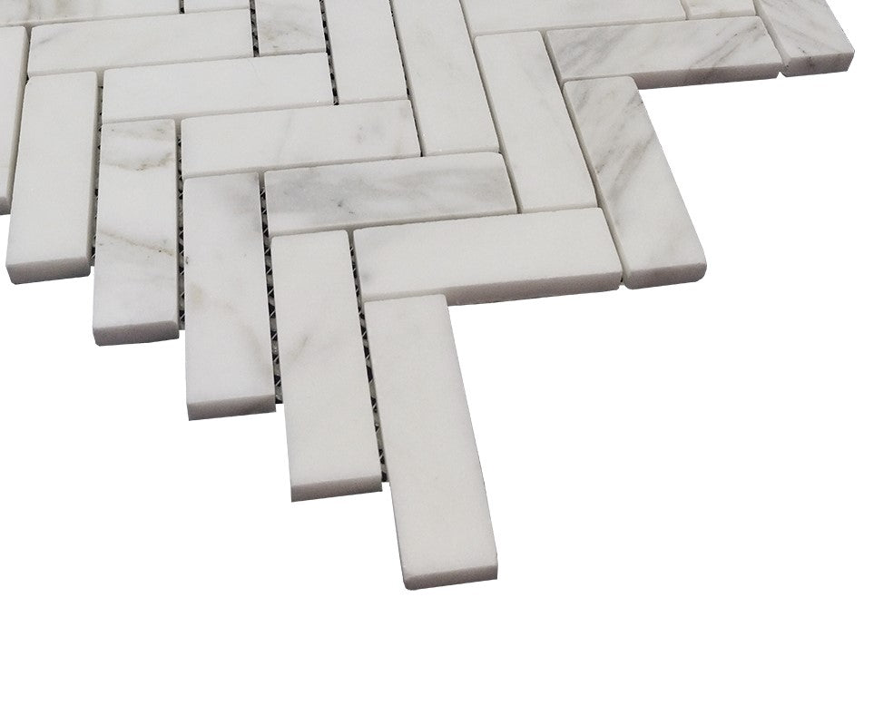 Calacatta Gold Italian Marble 1" x 3" Herringbone Mosaic Tile Honed
