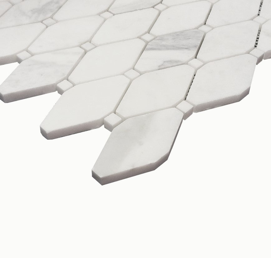 Calacatta Gold Marble Long Octagon Rhomboid Mosaic Tile with Calacatta Dots Honed