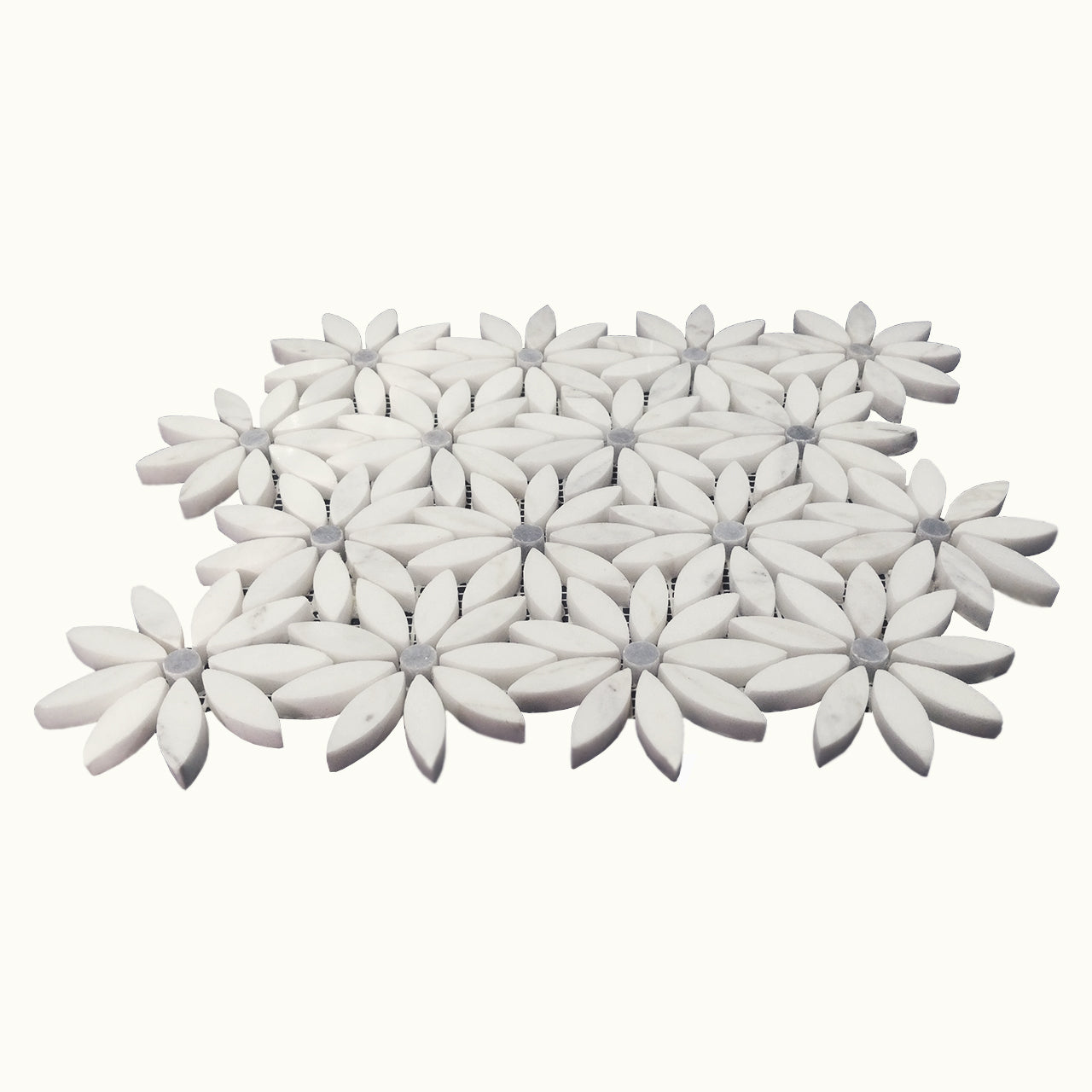 Calacatta Gold Italian Marble with Bardiglio Gray Accent Daisy Flower Waterjet Mosaic Tile Polished